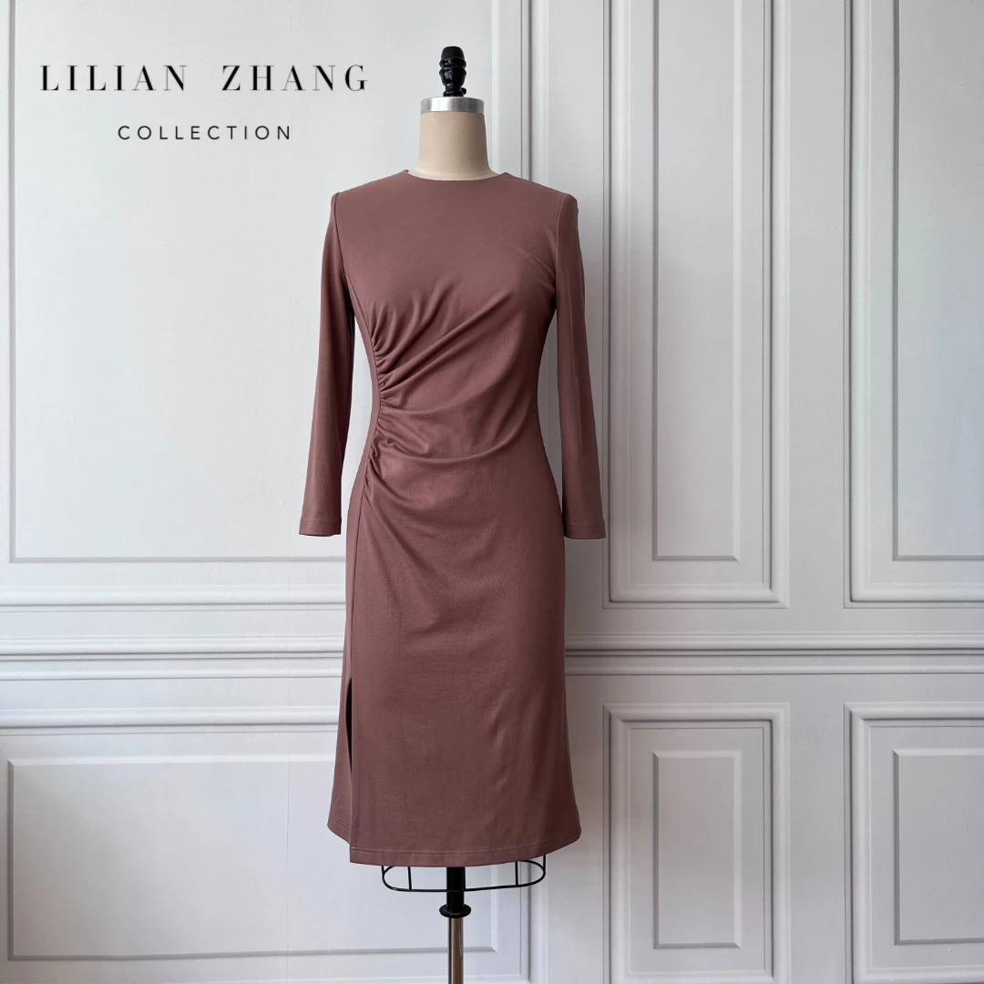 定制—衣橱新宠—通勤丽人、手工褶  侧开叉修身连衣裙   2201095