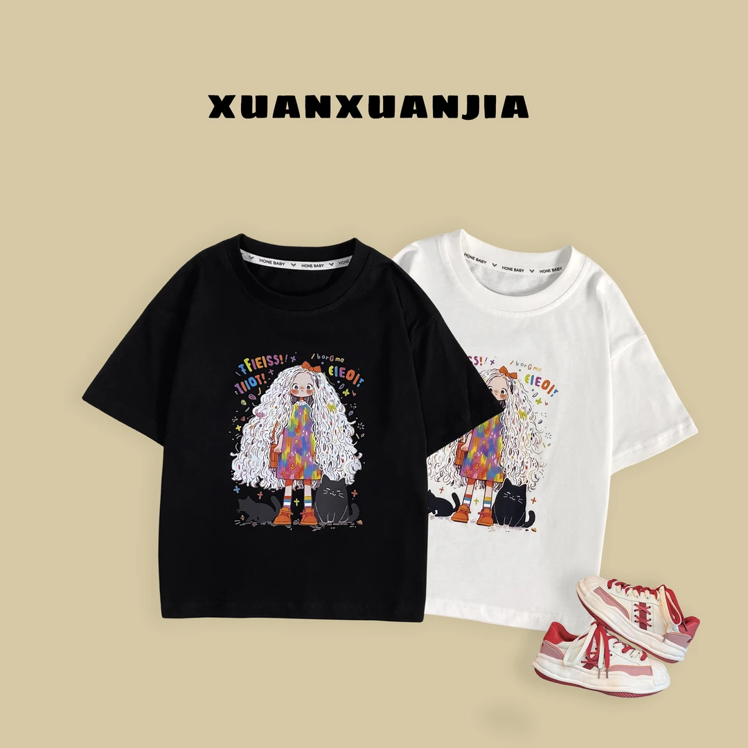 A0029童装女童小女孩棉短袖T恤2024女孩子夏季时尚打底女宝棉短袖