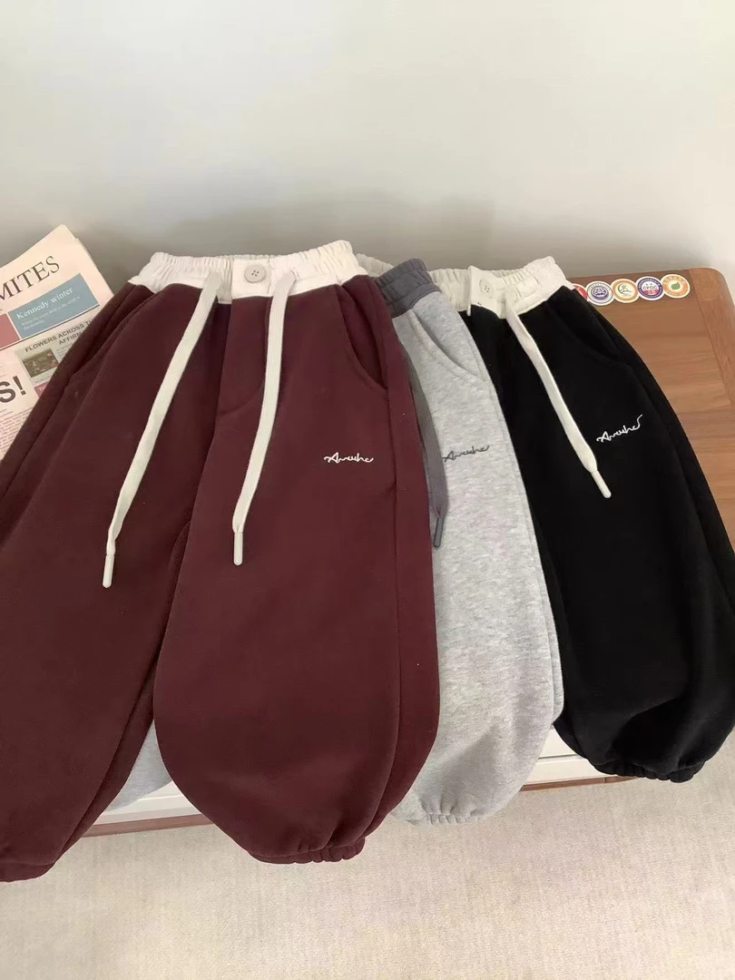 501856童装男童加绒卫裤2024冬季儿童休闲洋气休闲裤宝宝冬款裤子