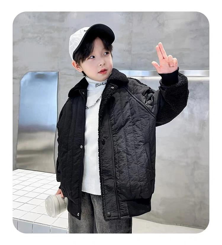 501779童装男童棉服2024冬款儿童夹棉中大童拼接夹克潮酷加厚外套