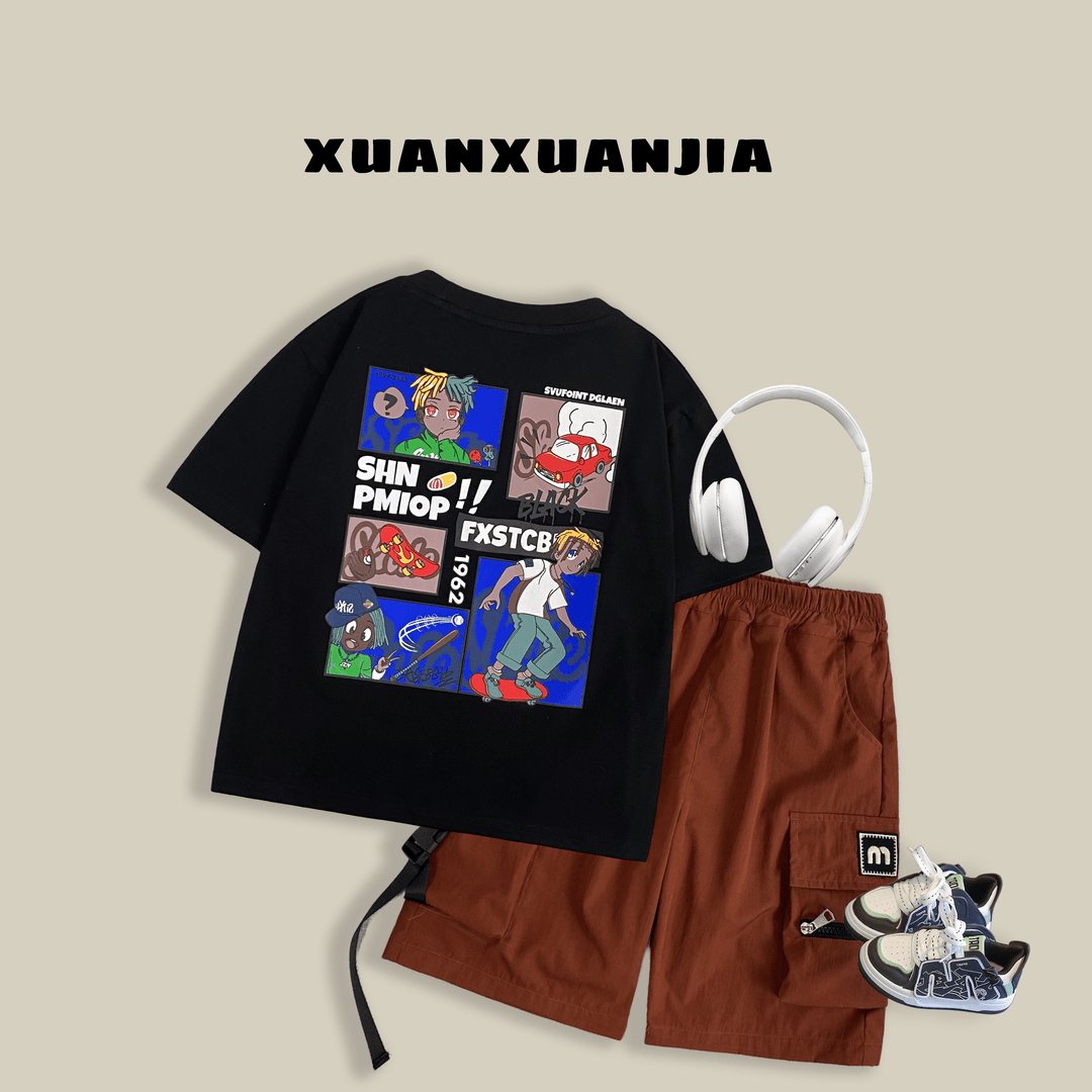 Q2290童装男童夏季休闲棉T恤2024儿童男宝夏季潮酷棉短袖宝宝半袖