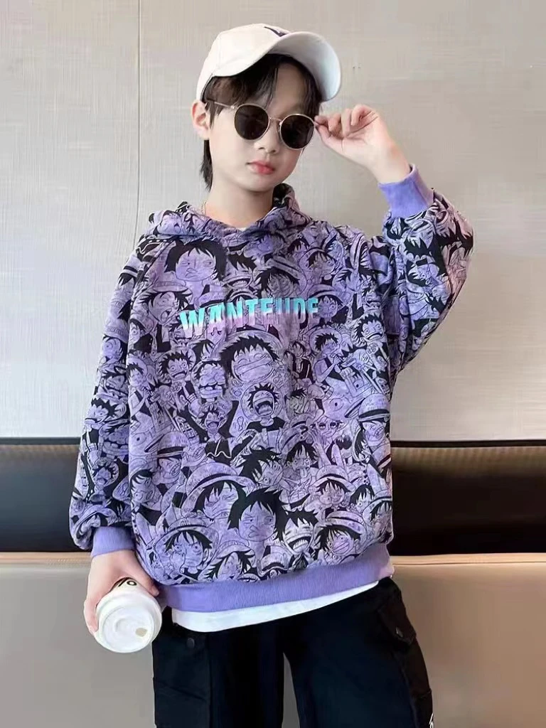 501445童装男童卫衣2024新款秋季连帽卫衣外搭儿童帅气洋气衣服潮