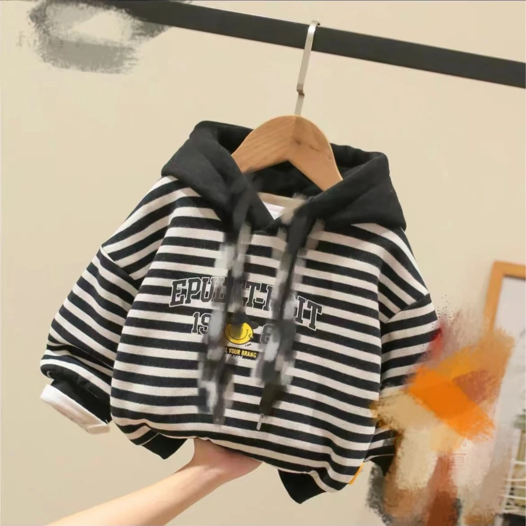 hszb749 冬款韩系百搭条纹连帽卫衣