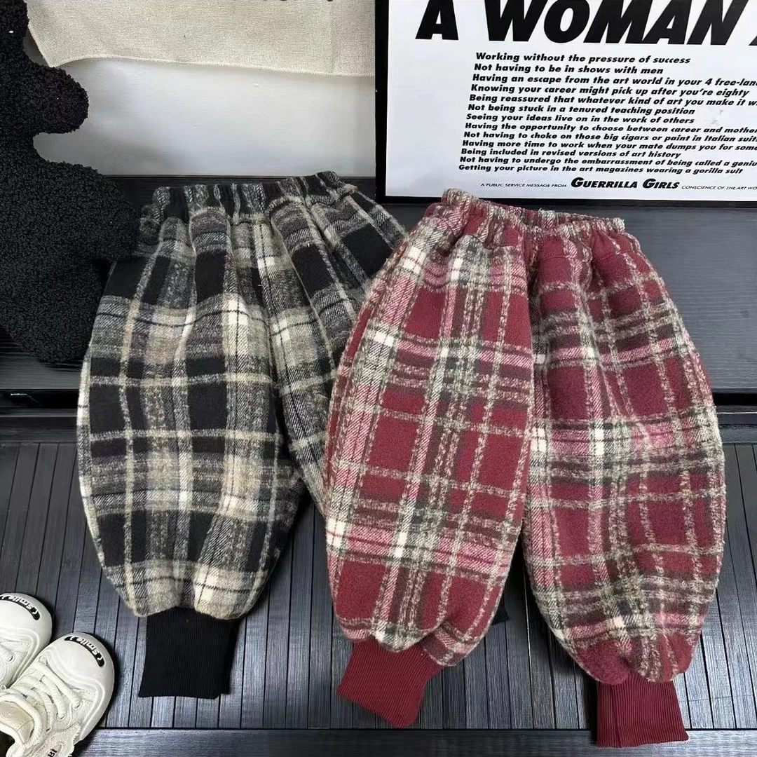 zj901 冬款加绒加厚韩系百搭年款儿童宝宝时尚格子裤子