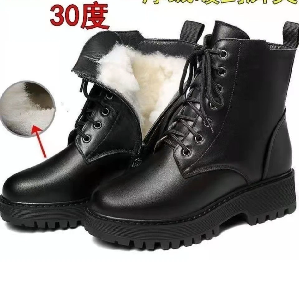 新款【高品质】真软皮马丁靴女冬季新款加绒加厚雪地靴防滑保暖棉