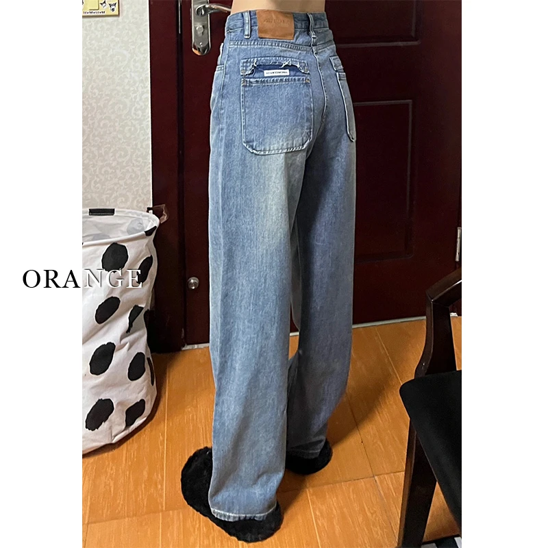 复古阔腿牛仔裤女春款2024年新款大码宽松显瘦垂感窄版直筒拖地裤