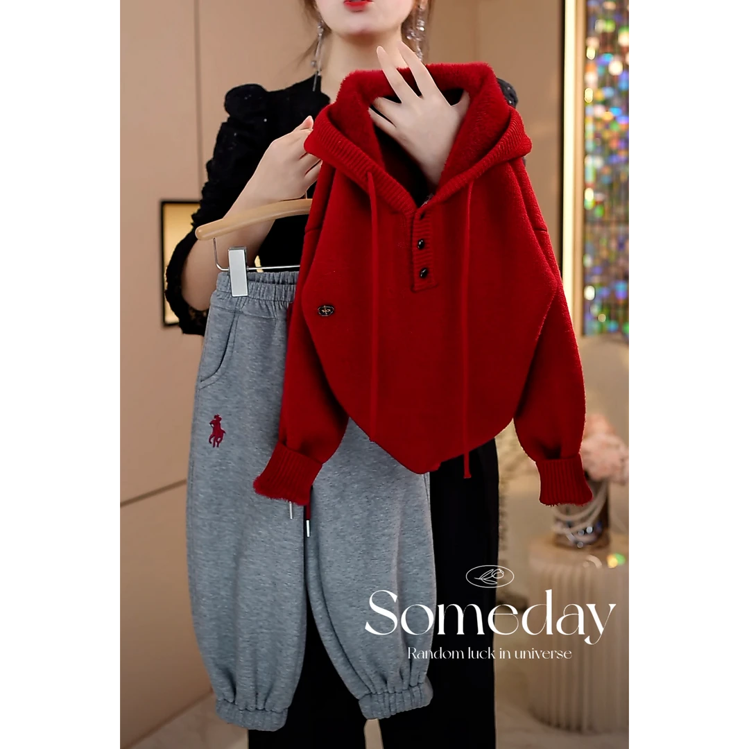 现货-女童冬季套装2024新款中大童休闲毛衣休闲加厚升级版两件套