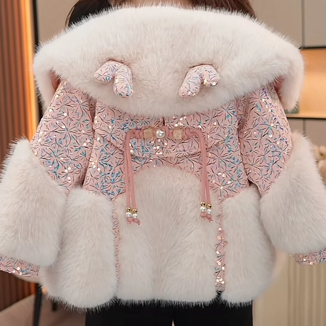 现货-女童新年冬装2024新款洋气加绒加厚中长款草草外套