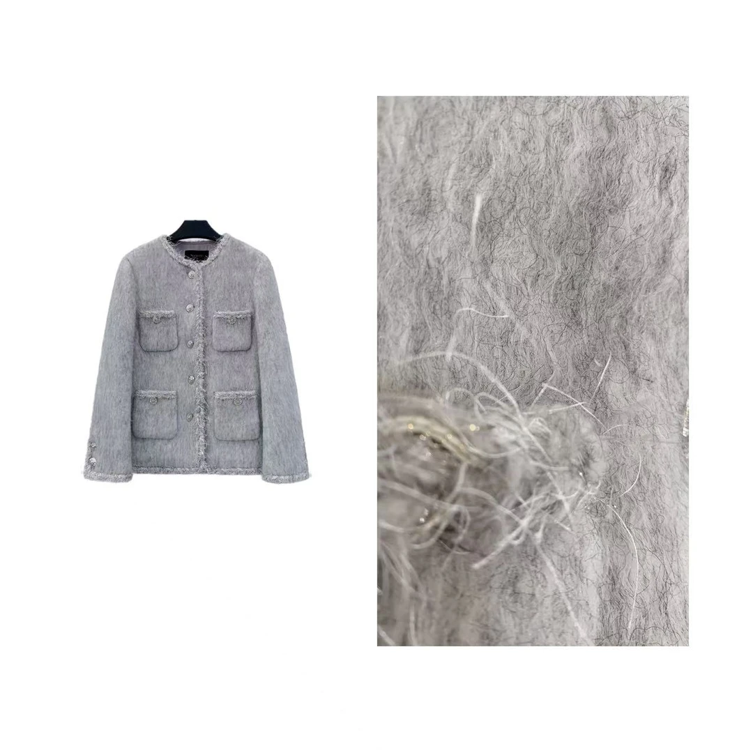 【灰珍珠羽绒服】 格雷灰系列高级水波纹羊毛高级重工羽绒小香外套