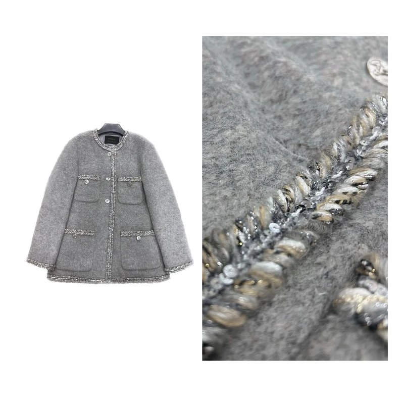 【圣马丁遐想】24冬季高级感经典羊毛小香风设计感羽绒外套