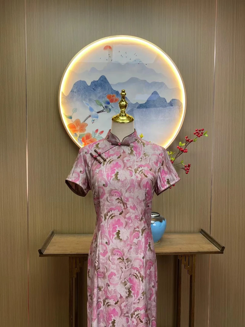 霜凝 夏季新品单层日常气质文艺国风复古优雅长款旗袍