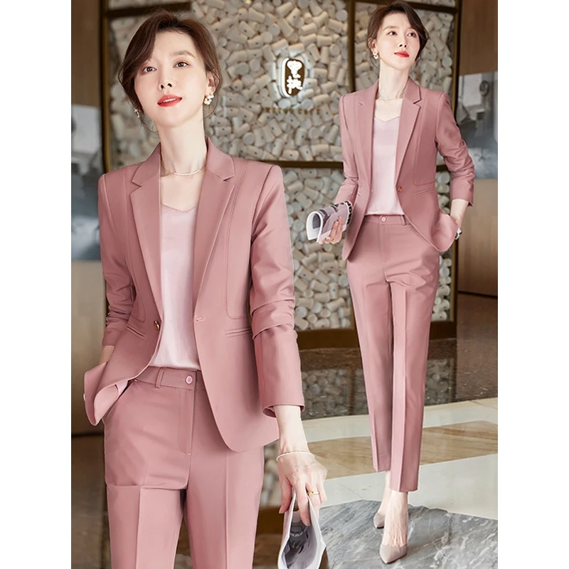 粉色西装套装女春季高级感气质女神范正装工作服职业休闲西服外套