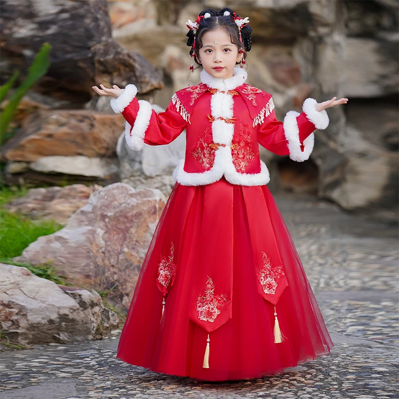 女童冬季拜年服儿童套装古风小女孩中国风唐装冬款加厚过年汉服