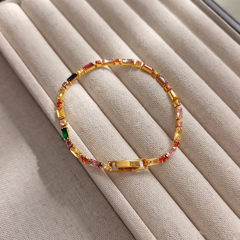 铜合金锆石手链 铜镀真金彩锆手链女个性轻奢高级感时尚简约LK055