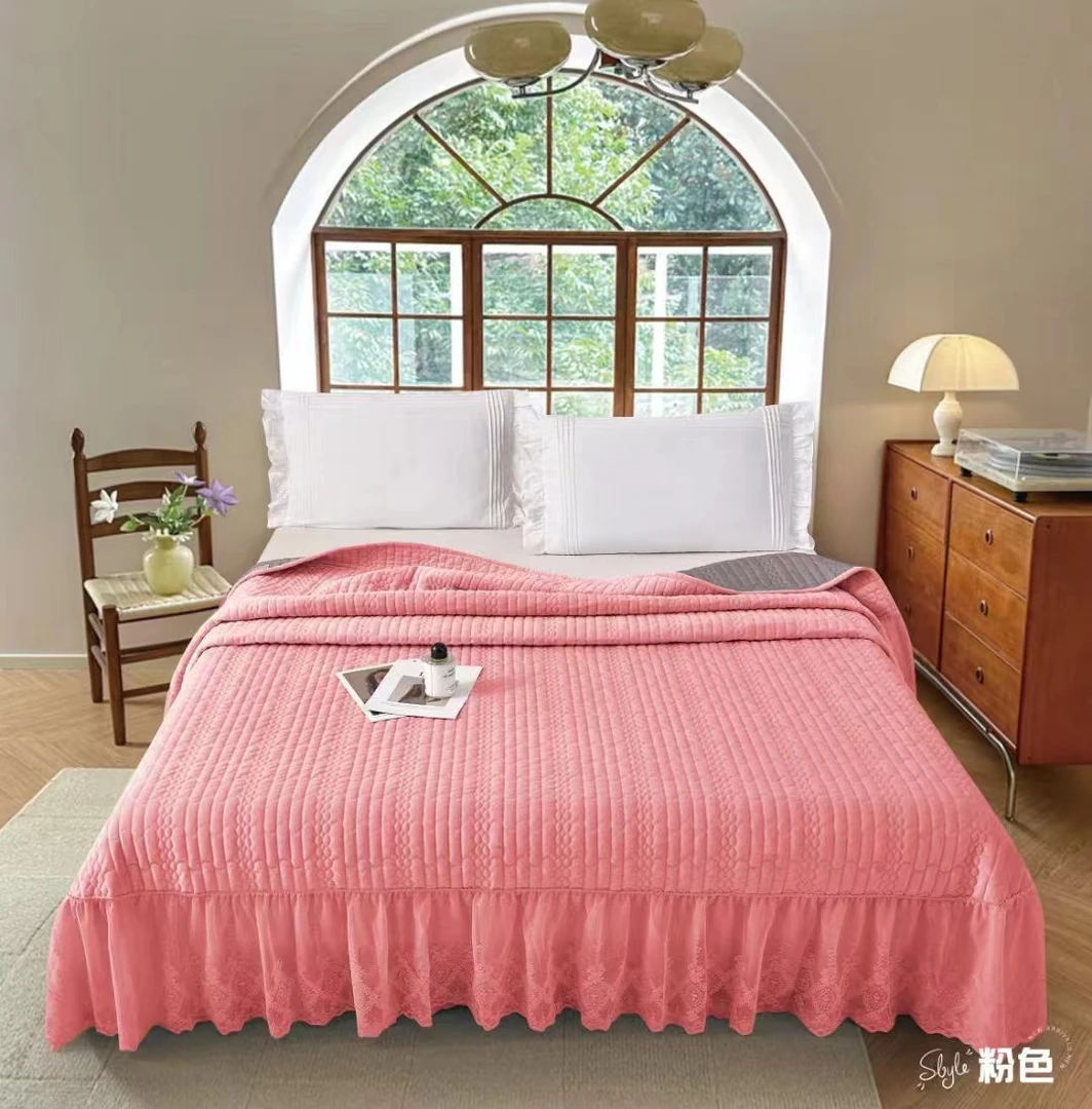 新款高端蕾丝刺绣款婴儿绒单床盖