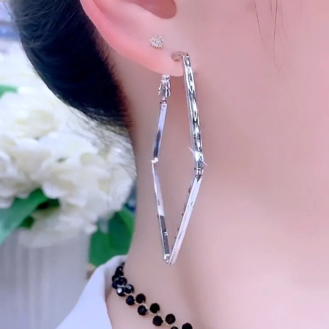 铜合金耳饰 银针欧美夸张时尚几何菱形大耳圈个性百搭显脸瘦耳环