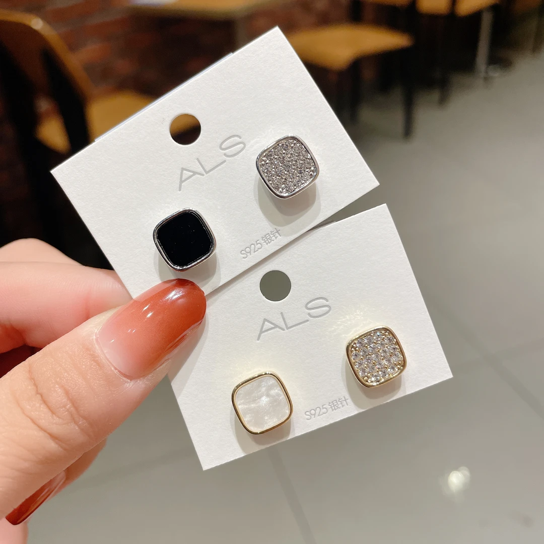 铜合金耳饰 无耳洞几何方形双面吸铁石耳夹 高级感无痛百搭耳环