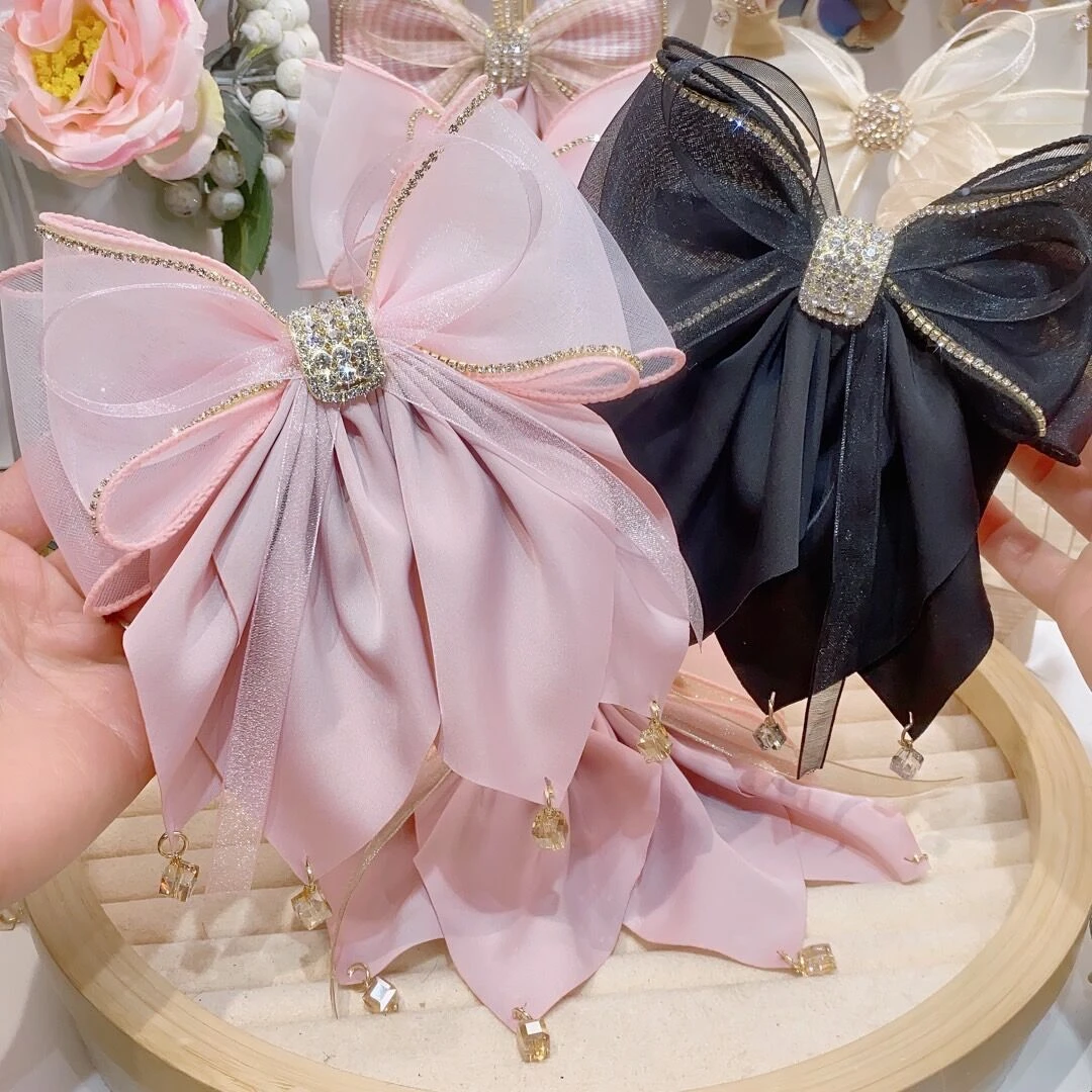 新款气质轻奢优雅网纱蝴蝶结甜美发饰时尚百搭弹簧夹发卡发夹头饰