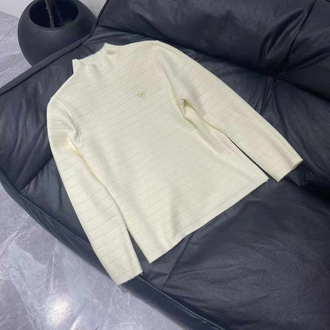 【晨浠定制】新款时尚百搭蝴蝶结加绒针织上衣三色1673