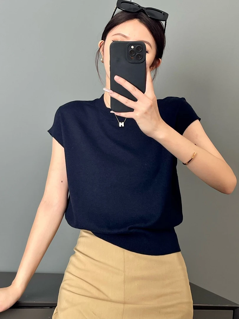 【晨浠定制】新款时尚百搭针织半袖上衣1057