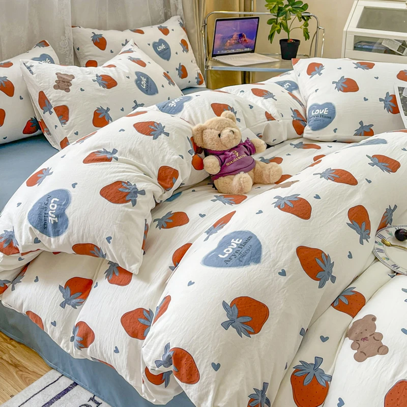 水洗棉双层纱床品四件套非全纯棉夏季床单被套学生宿舍床上三女