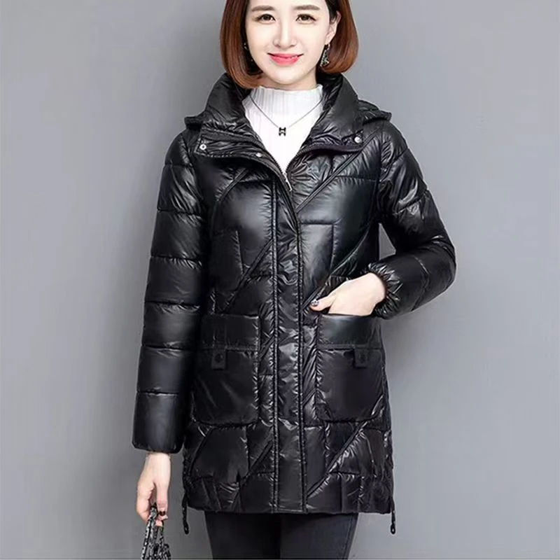 棉服女款爆款2024女冬装外套修身显瘦亮面棉衣女中长款妈妈装棉袄