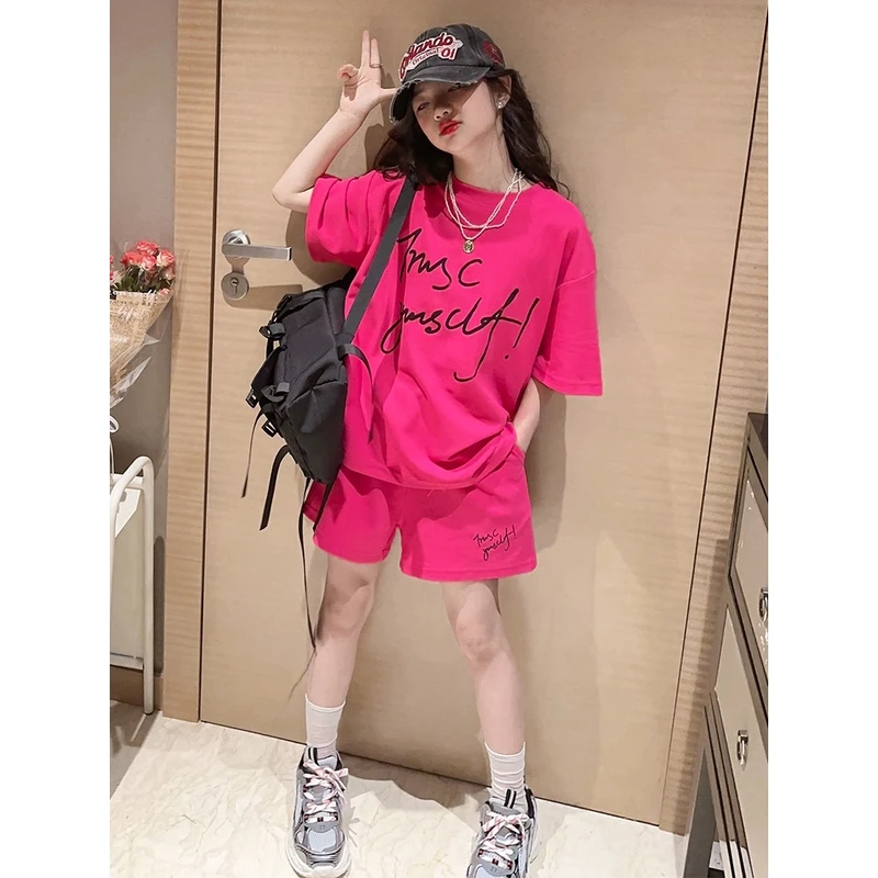 女童夏装套装2023新款洋气网红童装女大童夏季儿童短袖短裤两件套