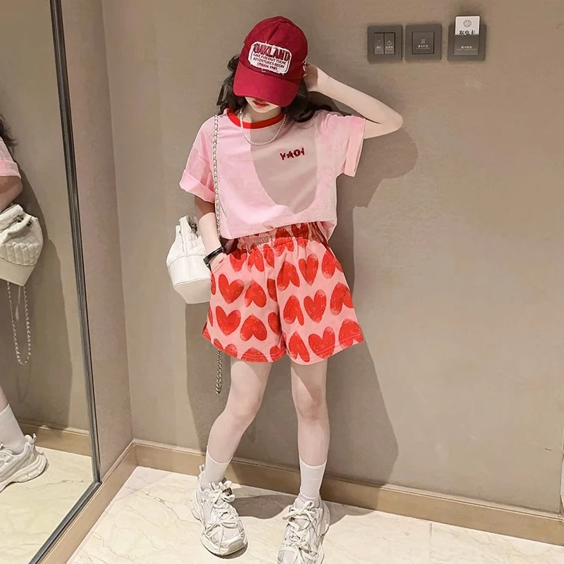 女童夏装套装2025新款大童洋气童装小女孩夏季短袖t恤儿童夏款6岁