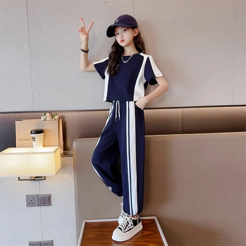 女童套装夏装2025新款洋气时髦夏天中大儿童夏季运动短袖两件套潮
