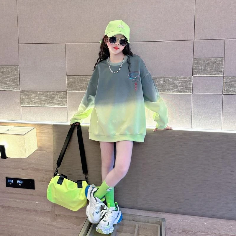 女童卫衣春秋2025新款6-12岁15岁中大儿童小女孩洋气宽松渐变上衣