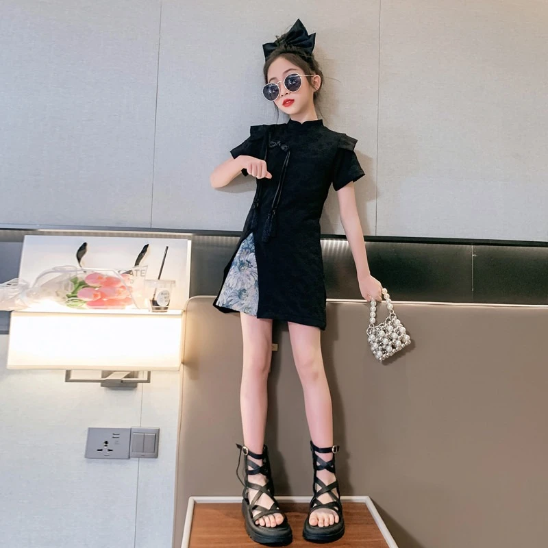 女童夏装套装2025新款儿童中国风旗袍套裙大童夏季古风汉服两件套