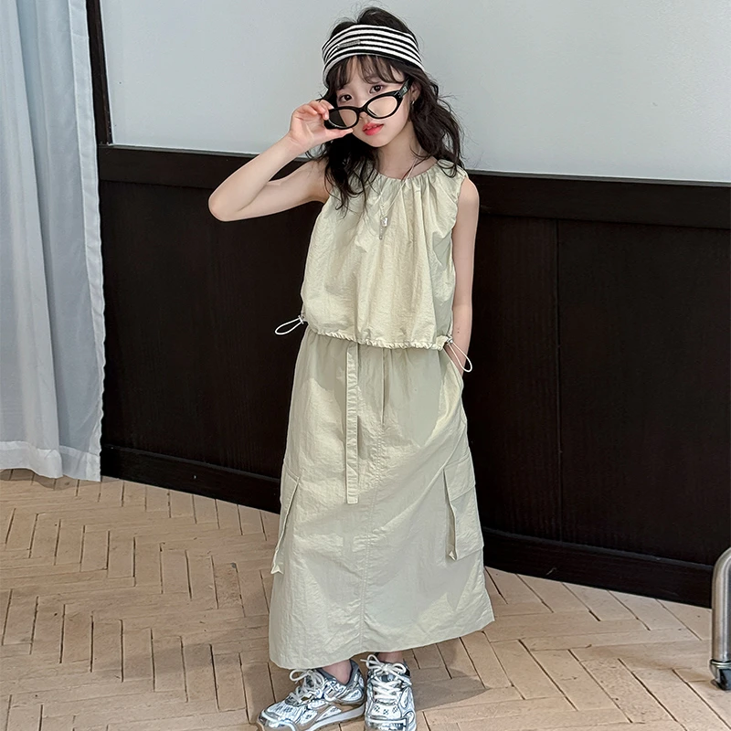 女童套装裙洋气夏季2024新款女孩背心工装裙两件套夏装网红炸街潮