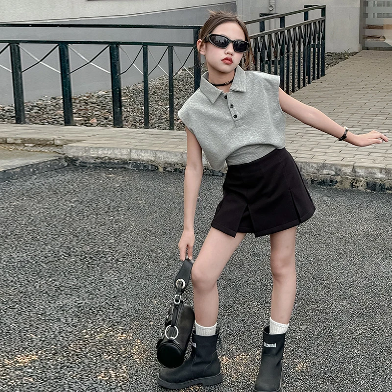 女童夏季套装2025新款网红儿童洋气短裤夏装大童时髦polo衫两件套