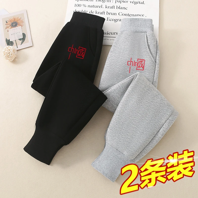 男女童加绒加厚裤子春秋款外穿中国风宝宝秋装一体绒休闲运动卫裤