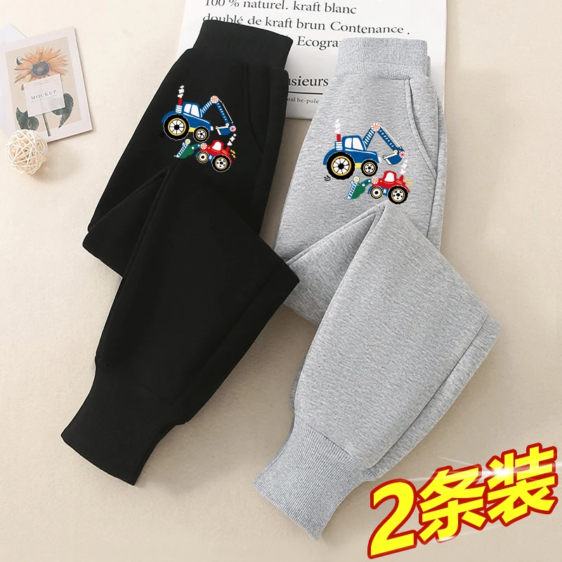 挖掘机男童裤子秋冬款外穿儿童运动休闲卫裤宝宝加绒加厚保暖长裤