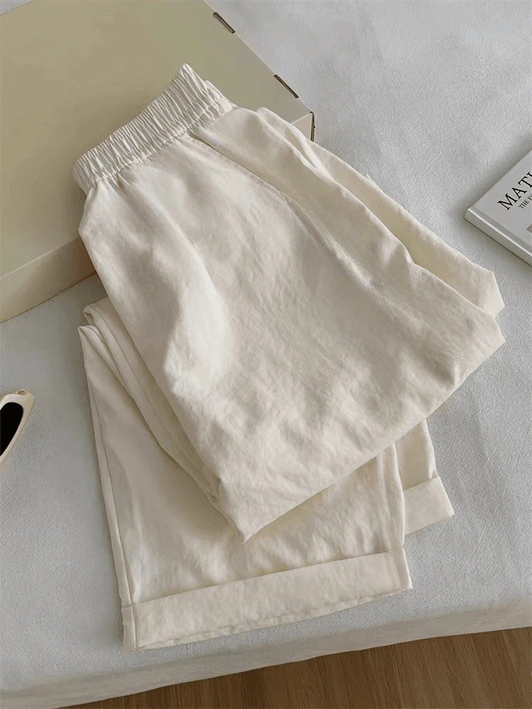 粉色萝卜裤女夏季薄款2024新款小个子高腰阔腿休闲薄款九分哈伦裤