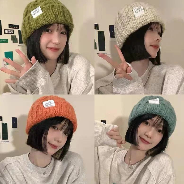 帽子女冬季毛线针织帽时尚百搭日系ins高颜值果色帽子大头围保暖