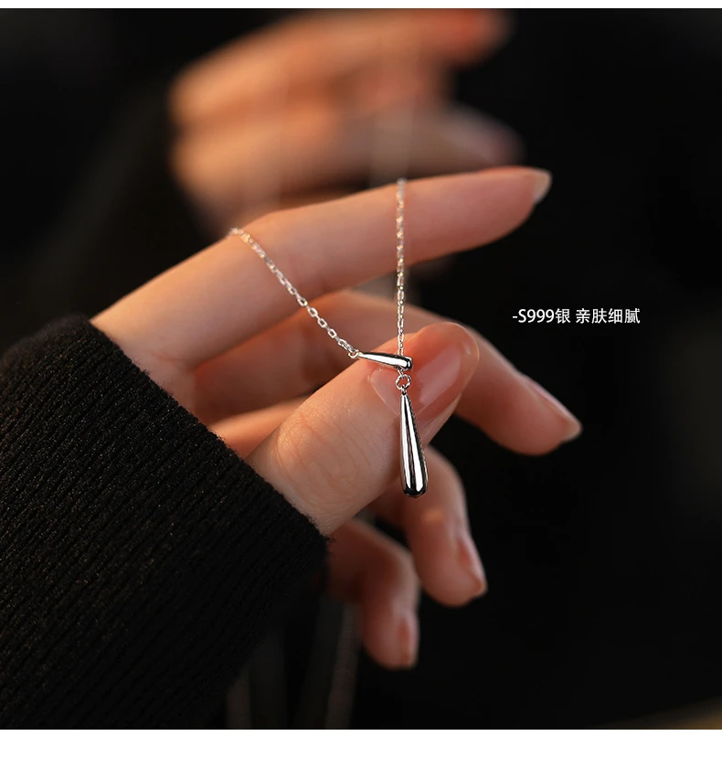 足银耳饰 S999足银流苏水滴项链女小众设计感锁骨链纯银气质配饰
