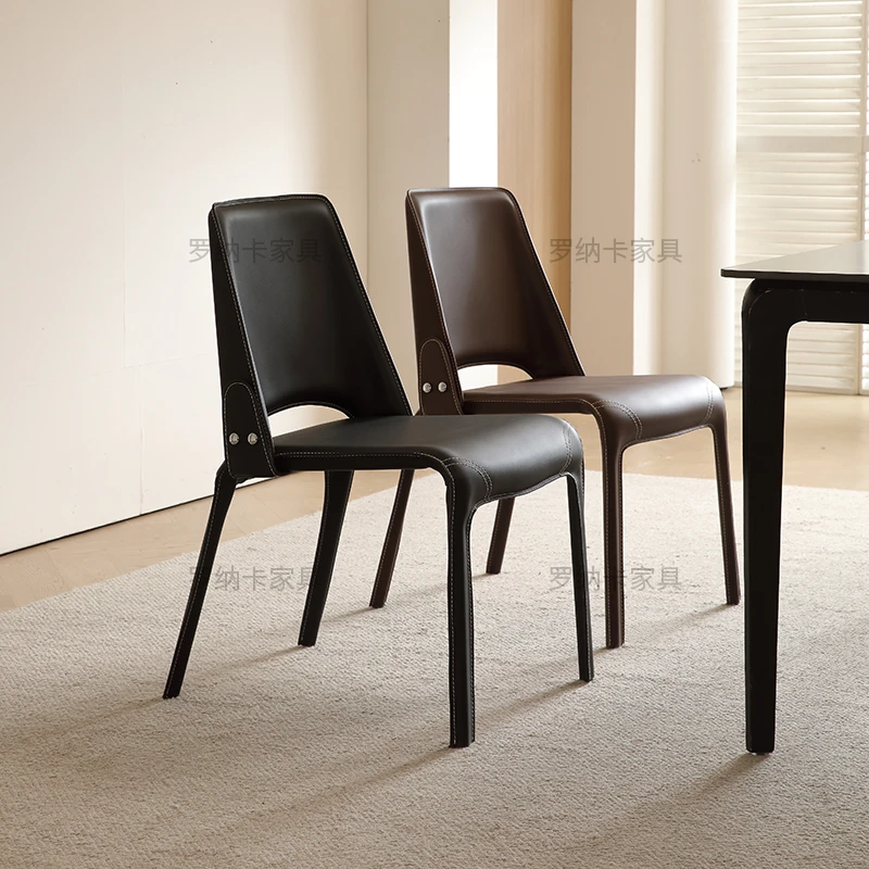 设计师款意式极简高端马鞍皮餐椅家用现代简约靠背客厅餐厅餐桌椅