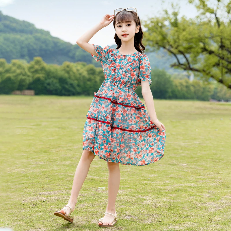 【现货】女童洋气碎花连衣裙夏装童装中大童夏季时髦裙子xqz6726