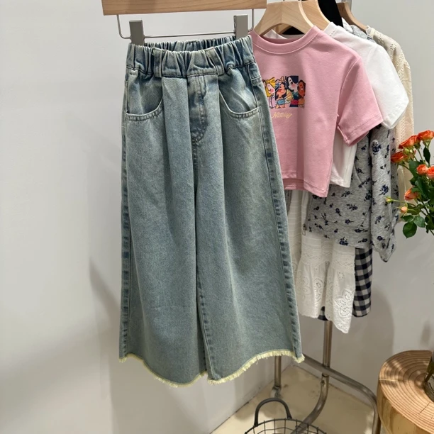 断码包邮韩版春夏季软牛仔裤到底裤长裤薄款裤子毛边阔腿裤