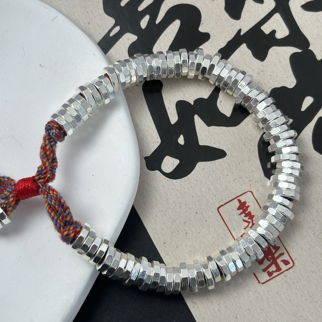 足银手镯 足银999.9男女同款银盘缠时尚简约大气手工编织手绳