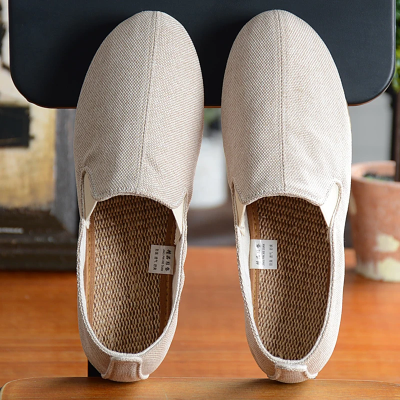 夏季中国风男鞋子棉麻亚麻布鞋透气古风一脚蹬懒人鞋中式居士禅鞋