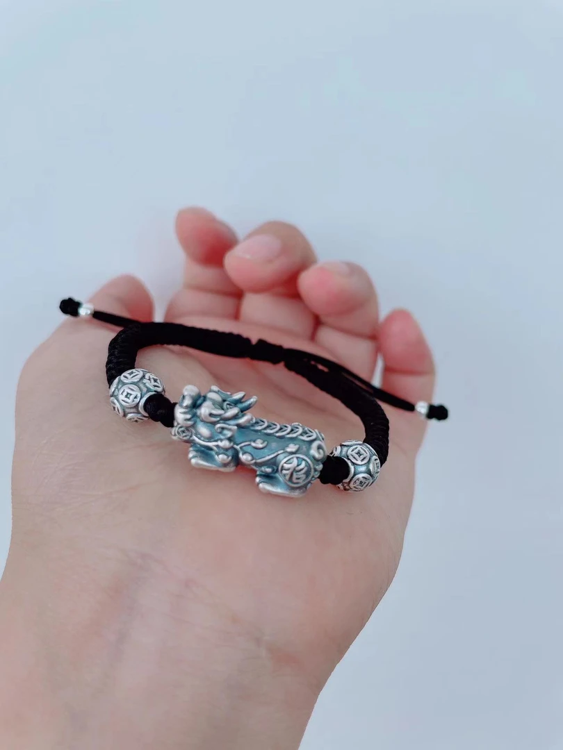 足银手链 足银貔貅搭配钱币珠纯手工时尚饰品手链