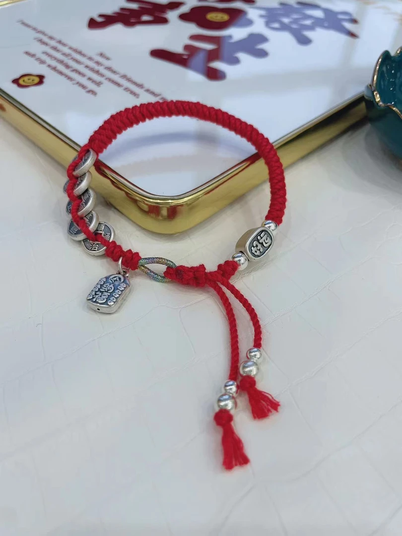 足银手链 纯银饰品 足银999饰品搭配s925光珠纯手工复古百搭手绳