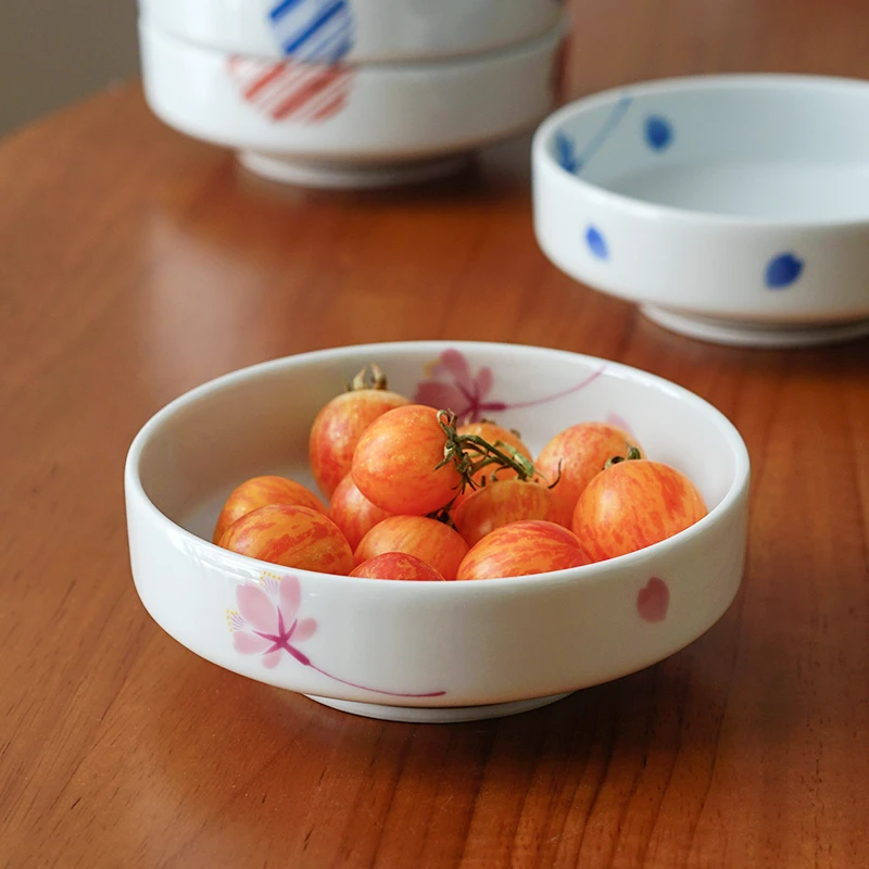 进口有田烧浅式碗日式小清新平底直口小钵家用陶瓷餐具水果沙拉碗