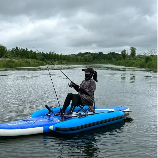 三体桨板船两侧浮筒防侧翻亲子划水钓鱼桨板船平衡气囊双层冲浪板