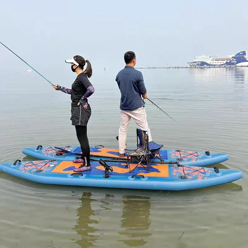 双体钓鱼桨板路亚海钓台钓充气船橡皮艇撒网平台船双气室双人滑水