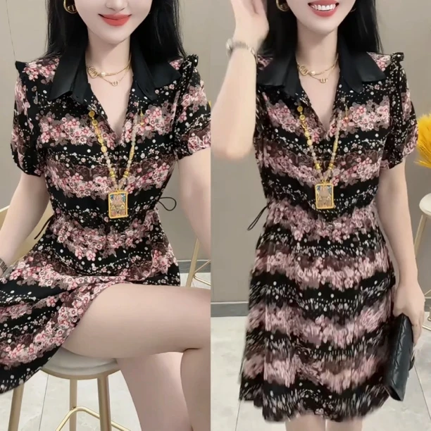 夏季时尚气质收腰法式女装连衣裙