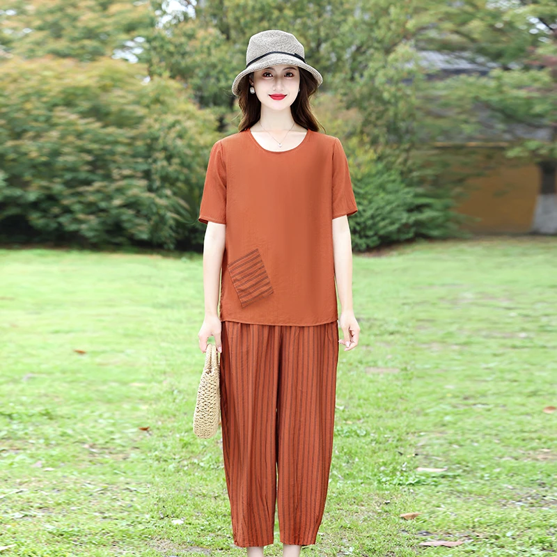 短袖套装大码时尚洋气休闲妈妈装阔腿
